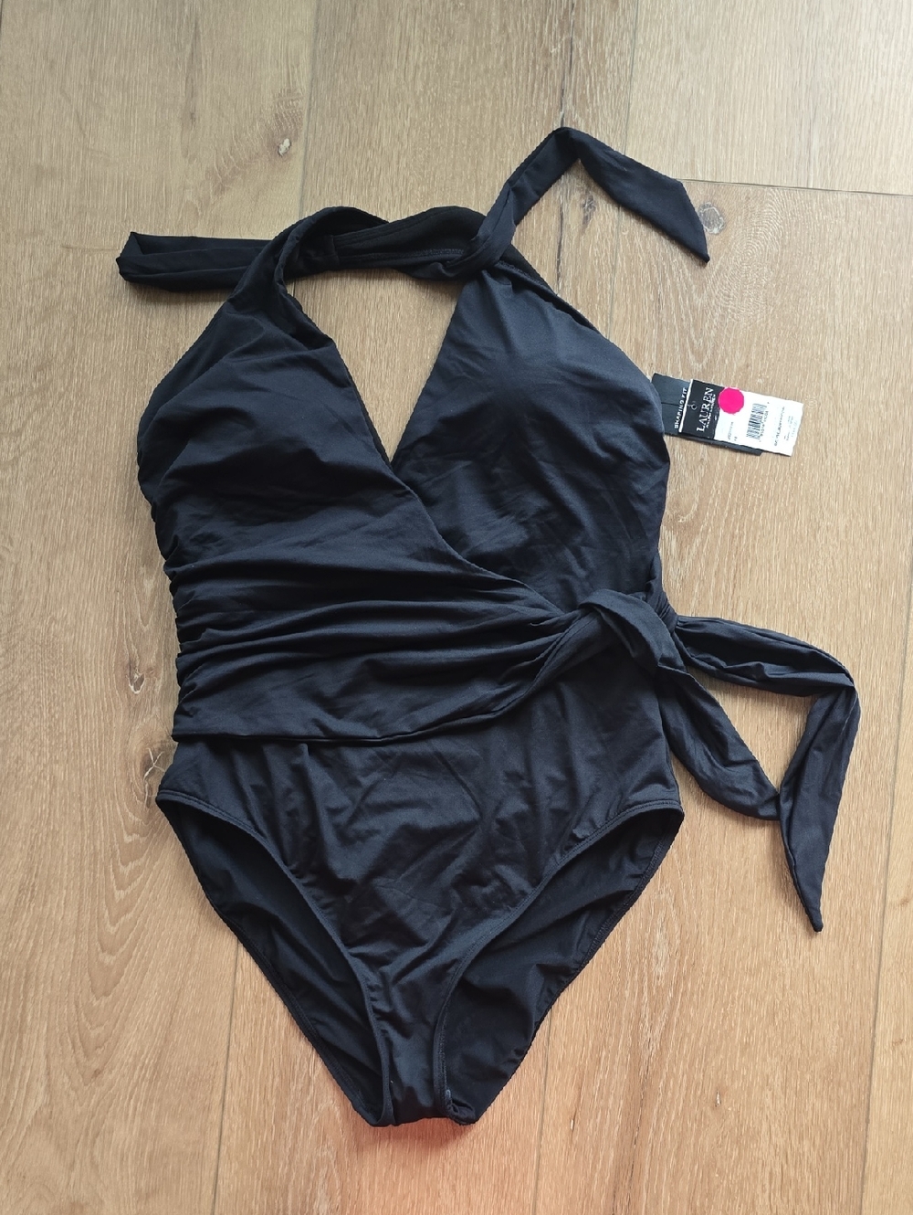 Ralph Lauren BLACK Halter Side-Tie Tummy Control One Piece Swimsuit Size 12 $144 - Picture 1 of 9